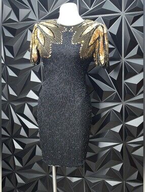 Stenay Black Mini Dress with Gold Sequin Shoulder Accents